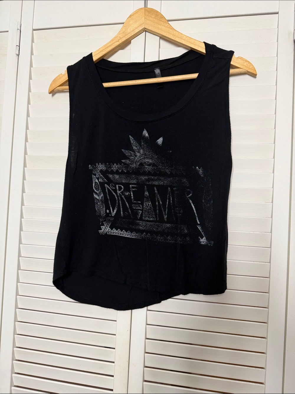 Black 'Dreamer' Graphic Crop Tank Top